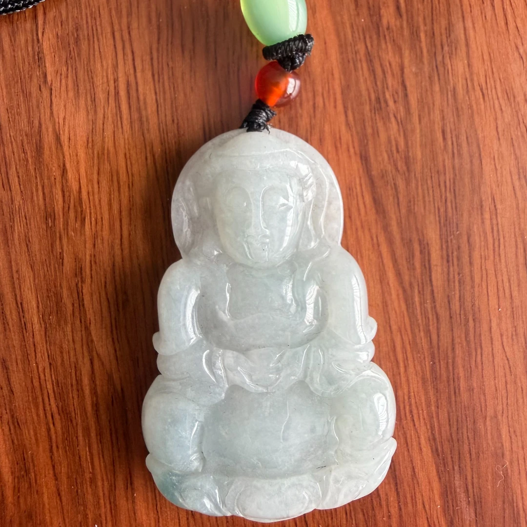 观音玉坠玉石挂件玉佩平安符高冰透款
