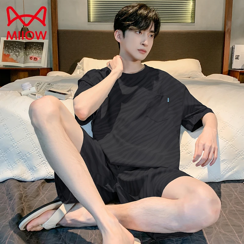 睡衣男士夏季莫代尔短袖短裤夏天薄款男夏款大码可外穿家居服套装