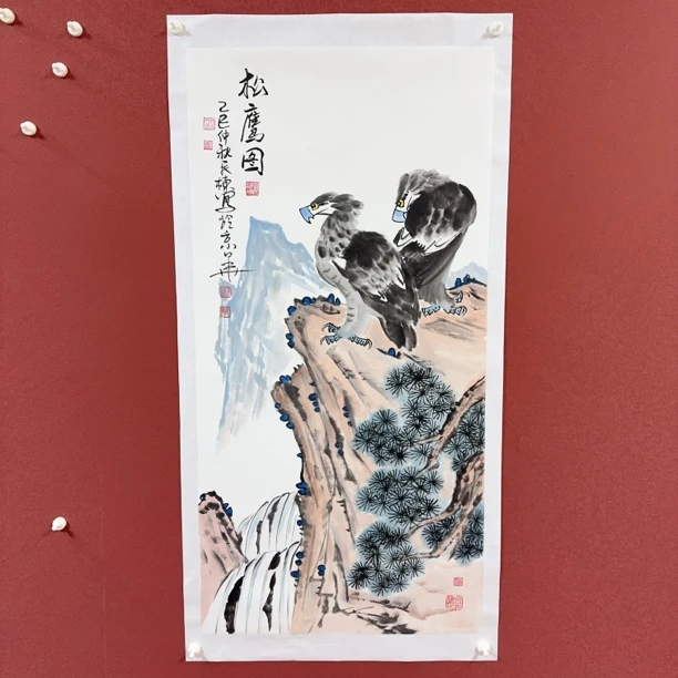 R刘民栋国画松鹰图双鹰