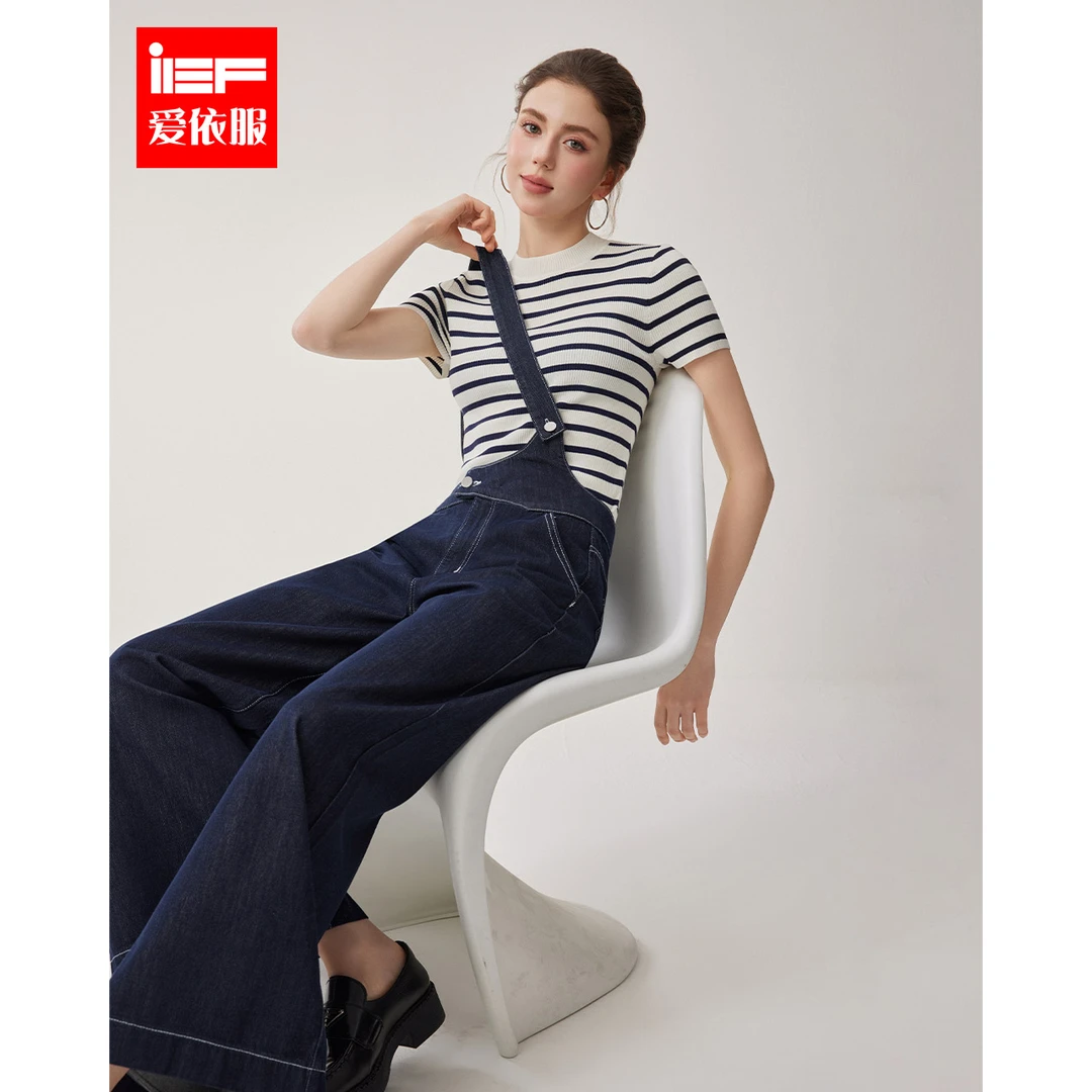IEF/爱依服2025夏季新款两件套韩版复古纯欲牛仔背带裤套装欧若风