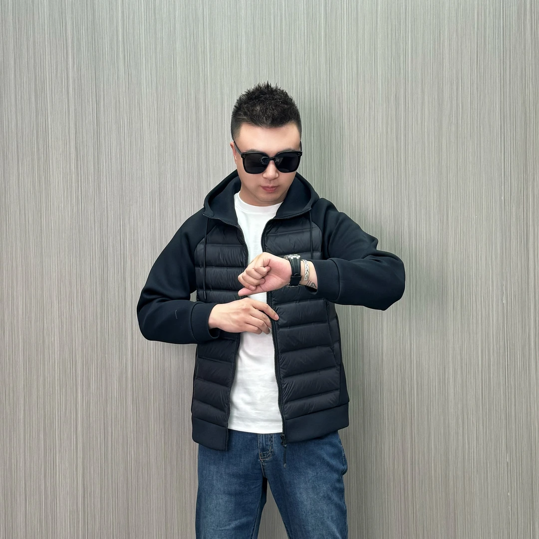 【1011】秋冬修身男士羽绒服 简约风百搭拼接连帽款