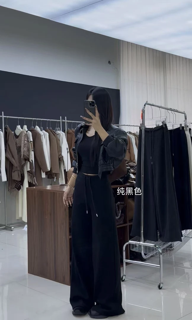 6353休闲裤高腰秋冬加绒加厚款薄款直筒裤微弹复合绒显瘦长裤