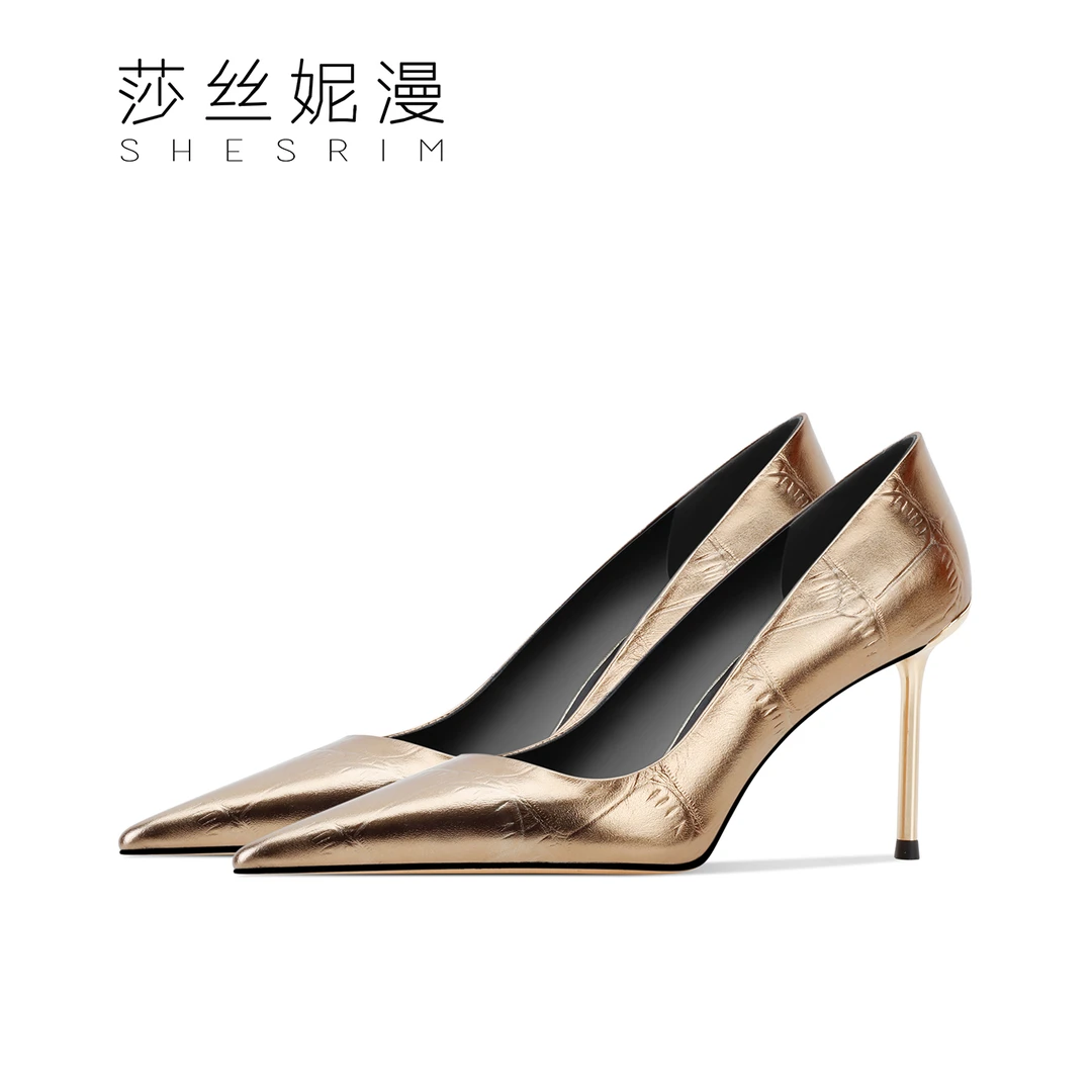 【鎏金生莲】2025新款秋冬季尖头细高级女士浅口单鞋荆棘压纹高跟鞋