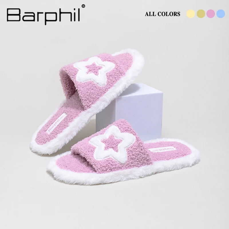 Barphil拖鞋女2025新款秋冬室内家居一字拖时尚毛绒柔软透气轻便