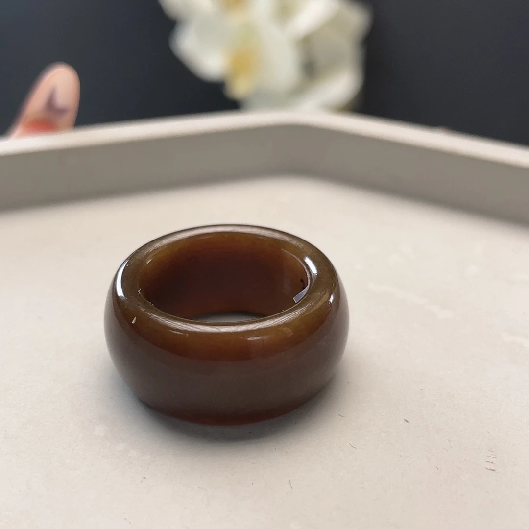 和田玉（糖玉）戒指未镶嵌1老红糖墩墩18.3