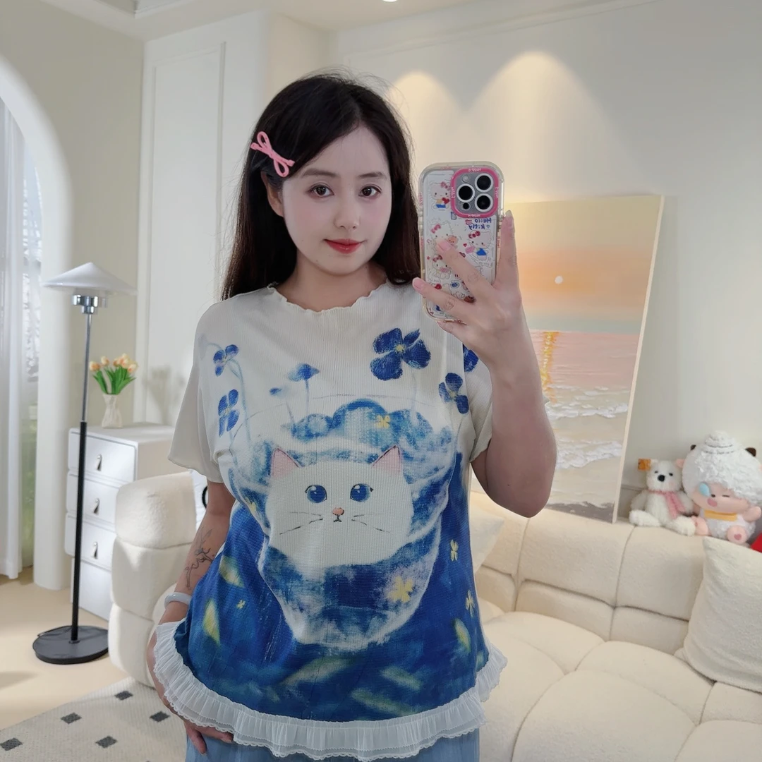 【小巧定制】XQ2583夏季新款甜美可爱显瘦印花上衣