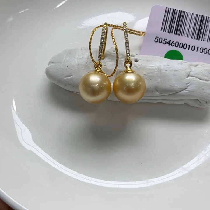 银S925镶嵌耳饰海水珍珠9-10mm92号