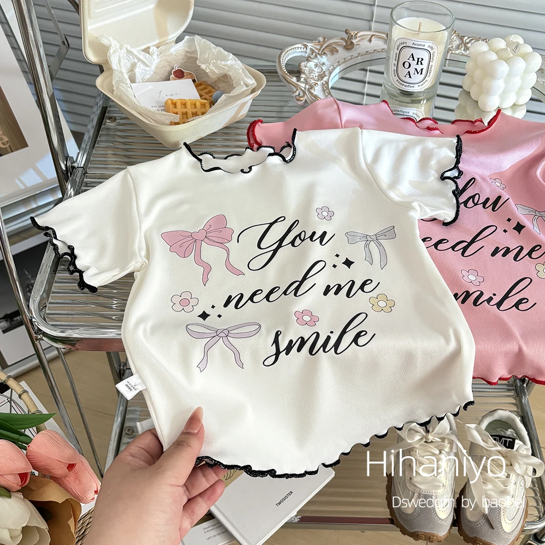 夏季新款蜜芽冰丝T恤女宝宝字母舒适休闲上衣女孩薄款