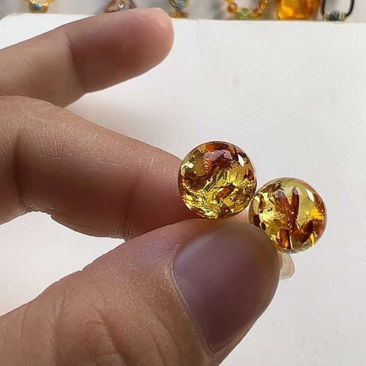 琥珀（花珀）银S925镶嵌耳饰