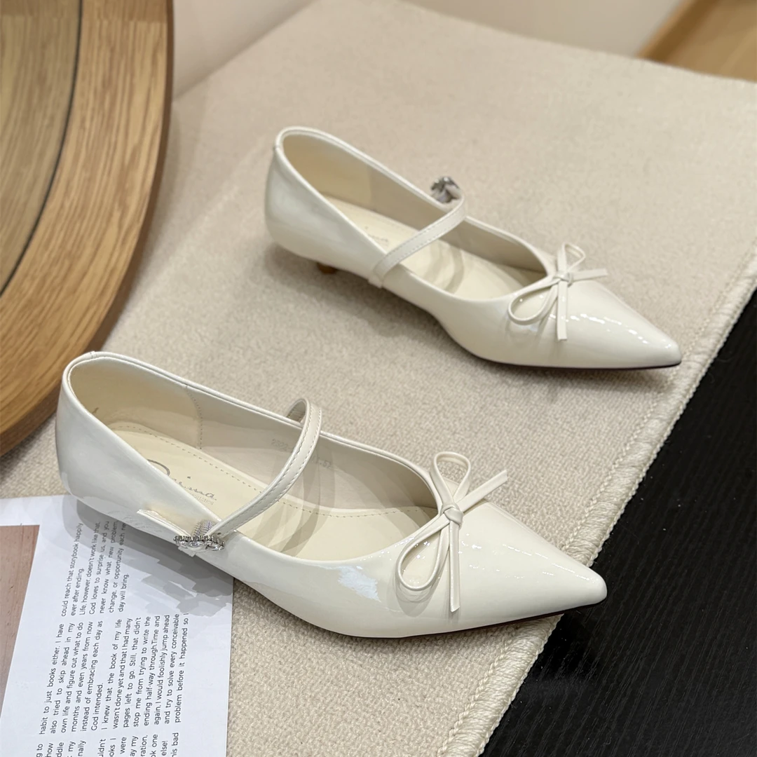 3cm低跟气质尖头蝴蝶结单鞋女2025新款夏仙女洋气百搭细跟晚晚鞋
