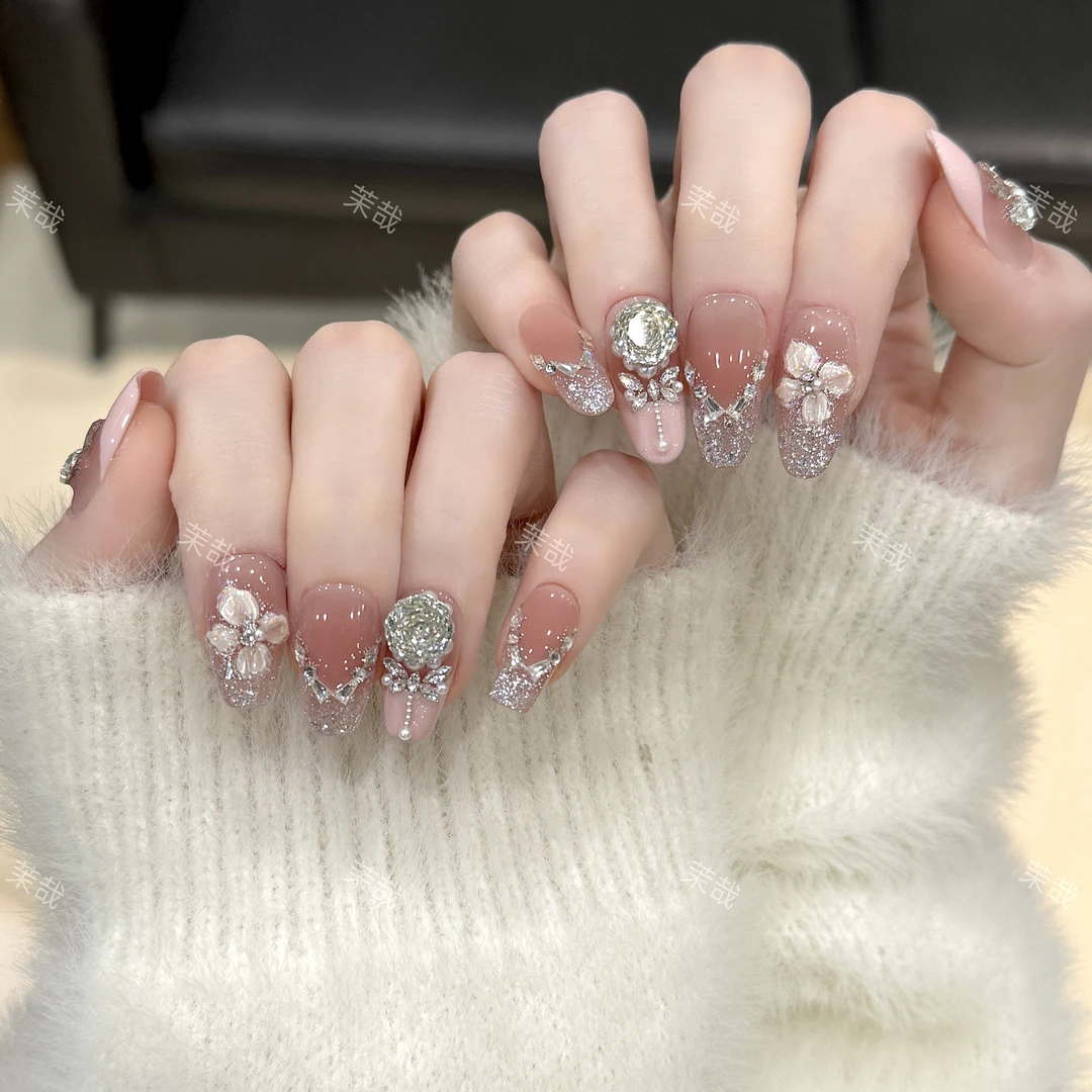 茉哉现货【挚爱花嫁】纯手工定制美甲拆卸穿戴甲A4199