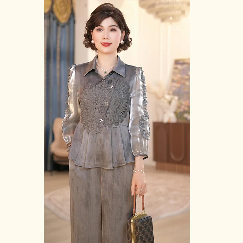 中年妈妈春装小香风套装2025新款洋气中老年女装春秋上衣服两件套