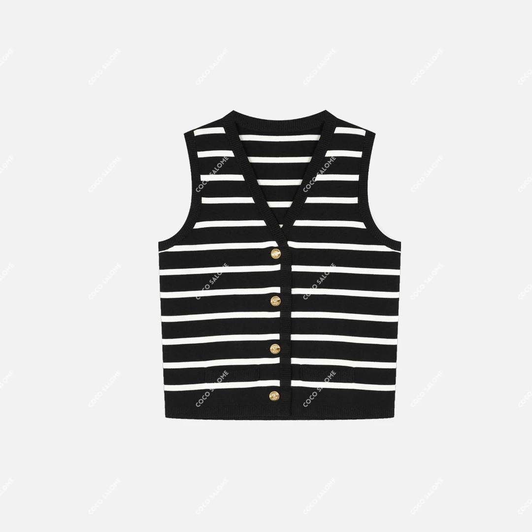 安安推荐【五线谱】春秋款黑白条纹外穿百搭高端马甲BL-92025