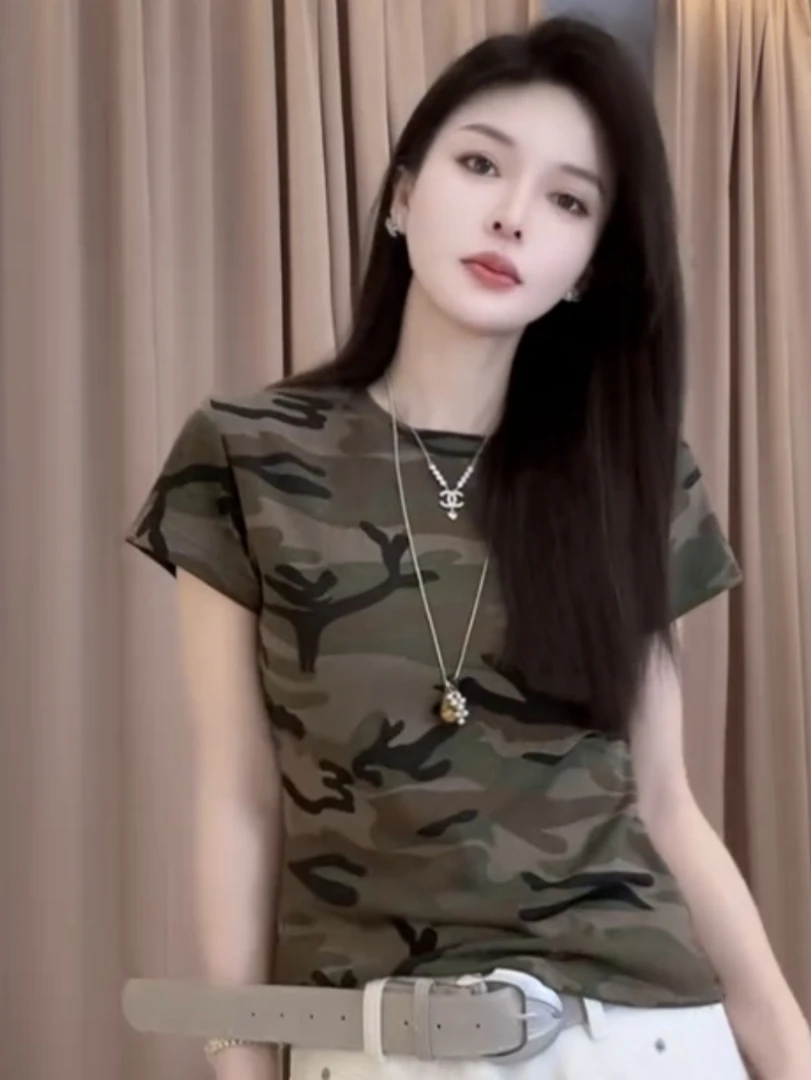 短袖运动风圆领高街风休闲风T恤绿色百搭中式老钱风