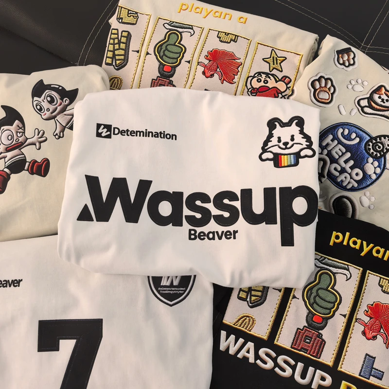 【101-199】夏季潮牌重磅纯棉短袖T恤男设计感小众宽松t恤上衣ins