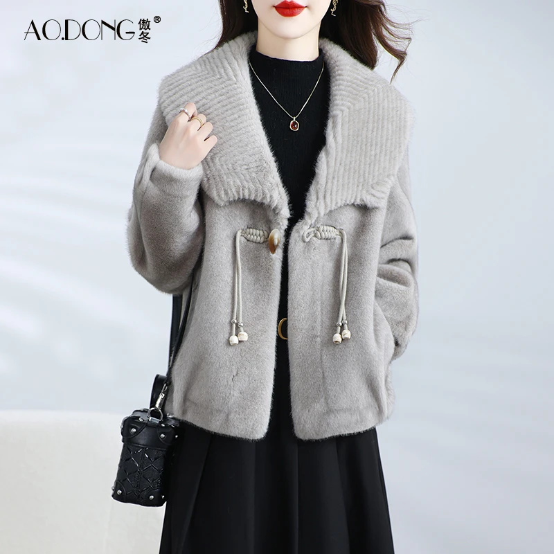 仿水貂毛环保皮草外套女短款加厚保暖国风妈妈大衣冬季