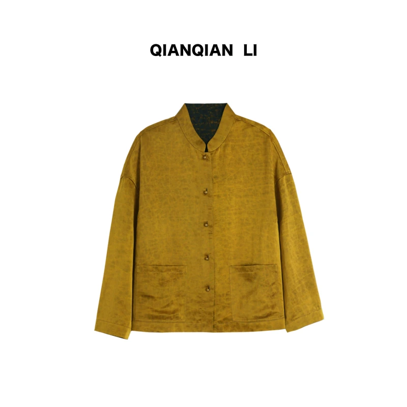 QIAN 【凤羽金池】100%桑蚕丝金龟立领外套 双面可穿