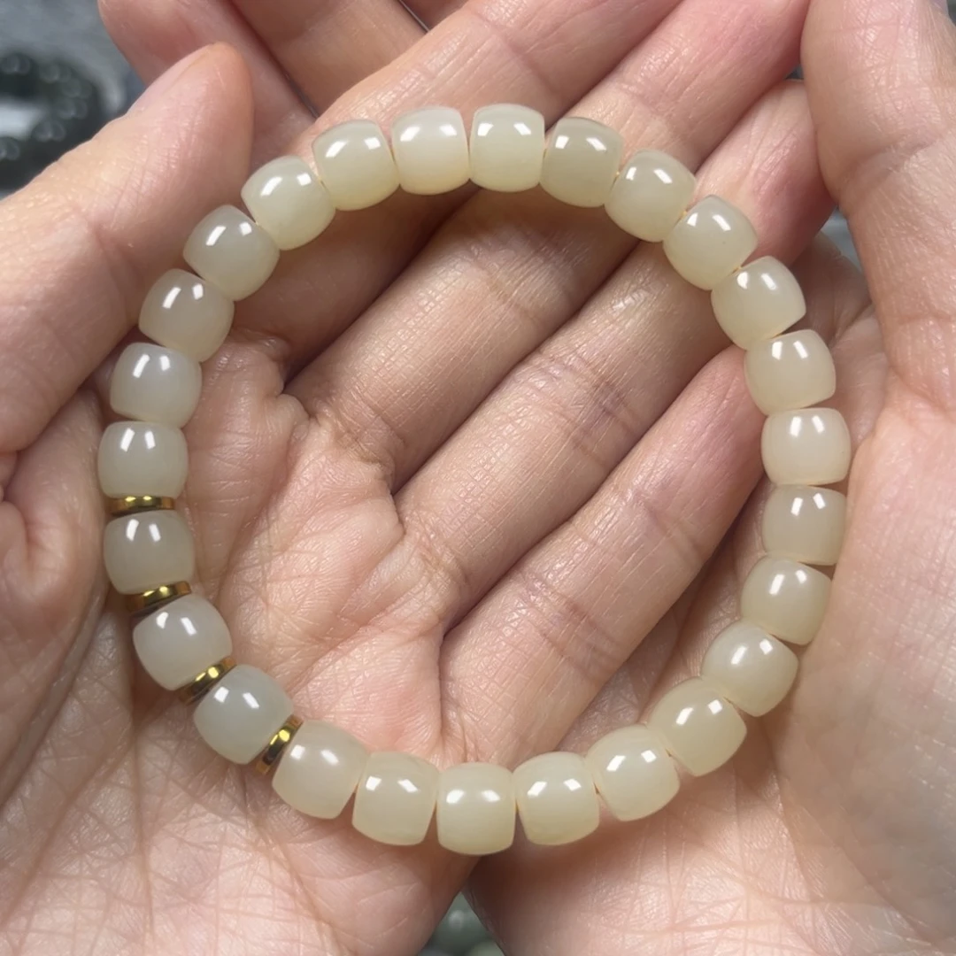 和田玉手链未镶嵌卡8直切珠宝级