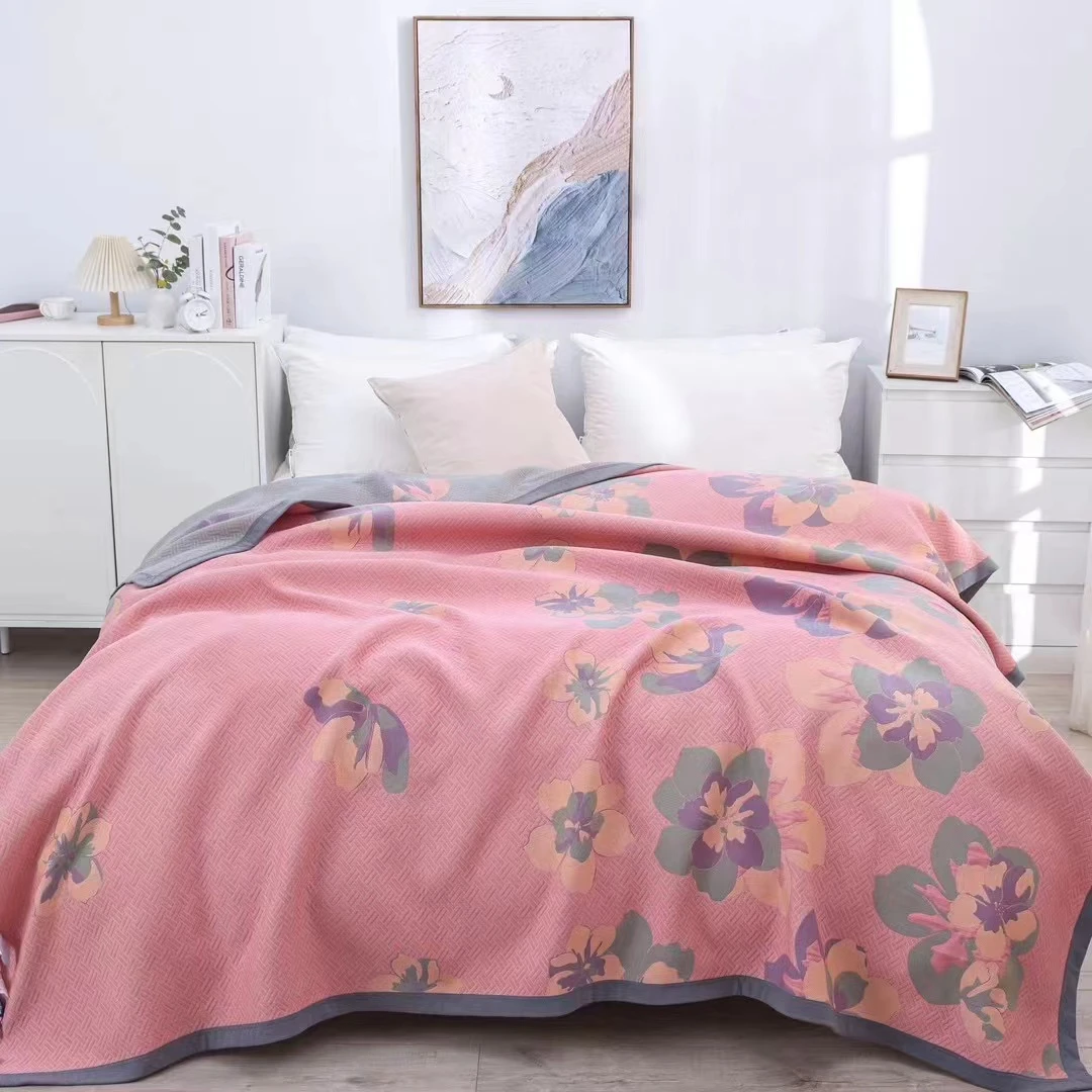 【桃花源 床盖】2X2.3米 精梳棉纱布双人四季多功能床盖毯