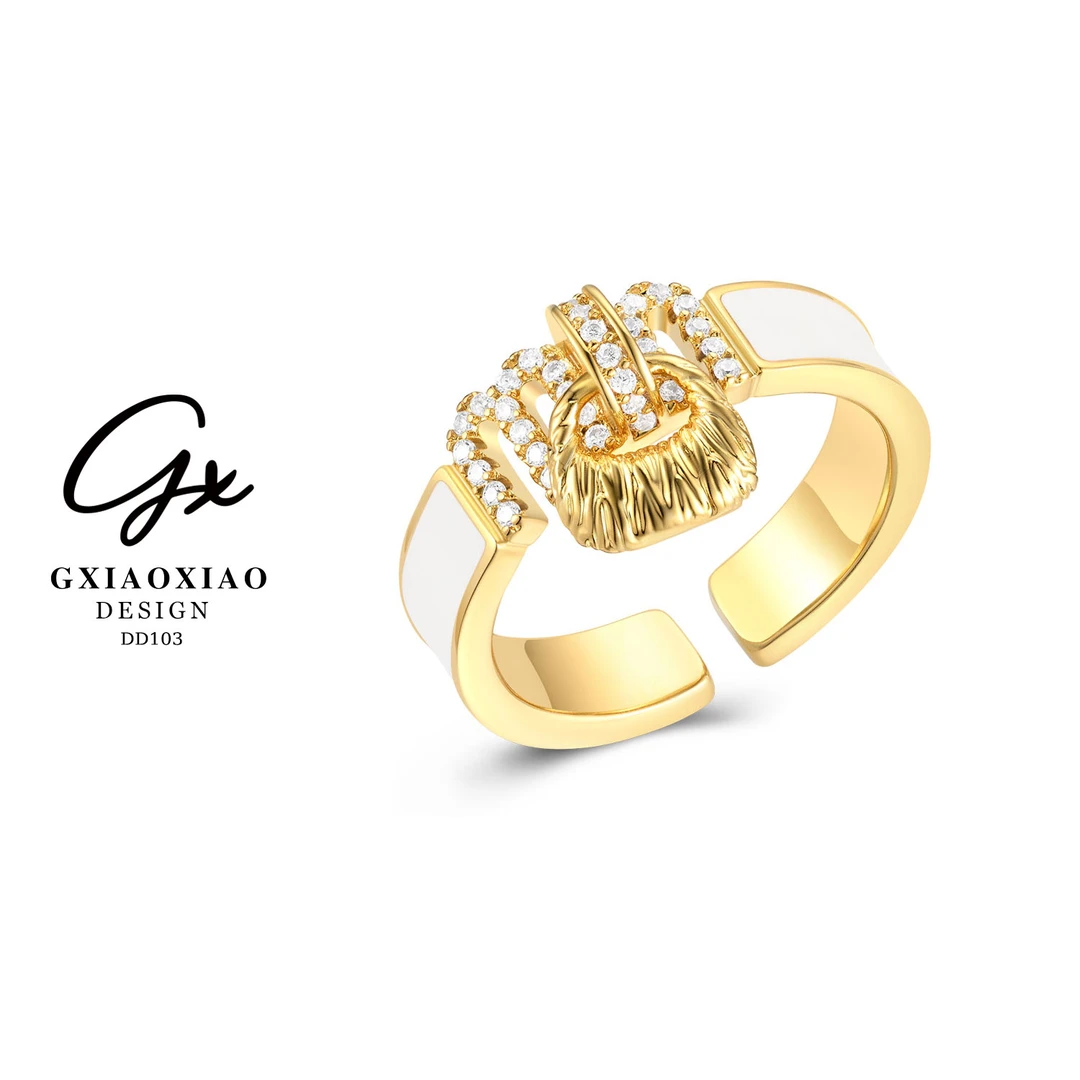 铜合金合成锆石戒指 GXX 【布拉格】复古轻奢个性包包戒指 DD103