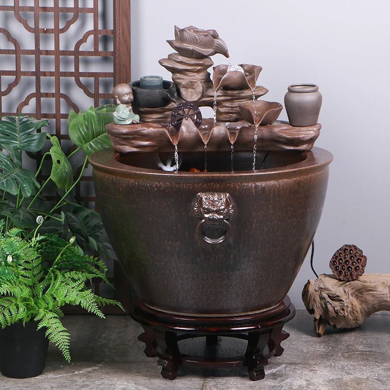 景德镇陶瓷金鱼缸阳台办公室客厅落地家用循环流水摆件庭院大鱼缸