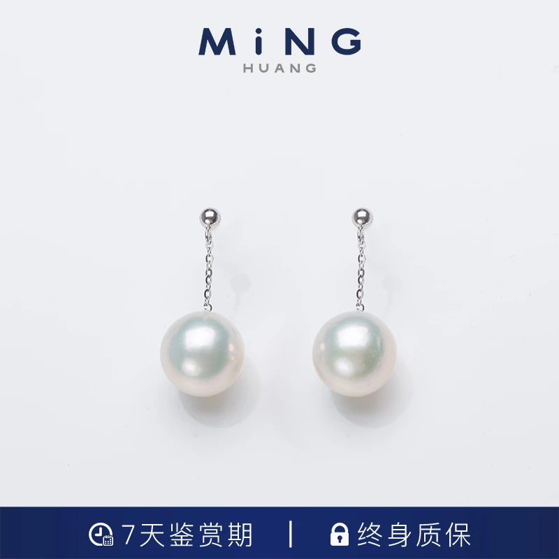 至简经典-风在吹珍珠耳坠S925银淡水珍珠白珠耳坠12-13MM简约