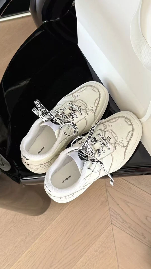 诗歌兰真皮女鞋2025秋季新款时尚厚底增高系带休闲运动鞋