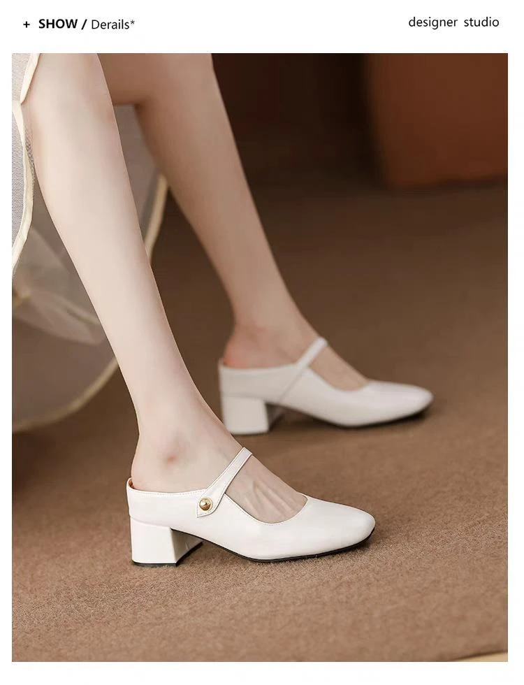 2025新款包头高跟增高纯色半拖鞋夏季外穿玛丽软皮凉拖鞋百搭凉鞋