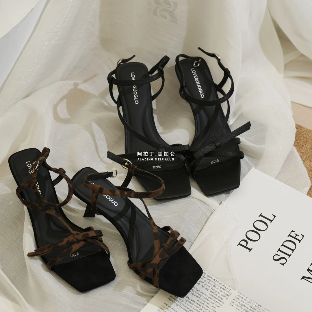 豹纹絮语~夏季方头豹纹露趾高跟凉鞋-GG7257