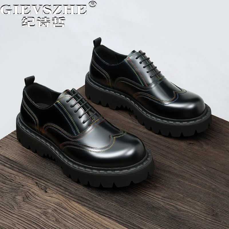 纪诗哲男鞋百搭时尚透气运动鞋子男款厚底个性休闲鞋潮流轻奢皮鞋