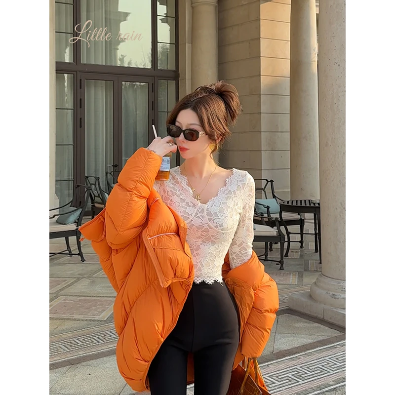 小雨姐姐【朦胧呦呦】时尚修身显瘦V领休闲长袖蕾丝打底衫秋冬新款