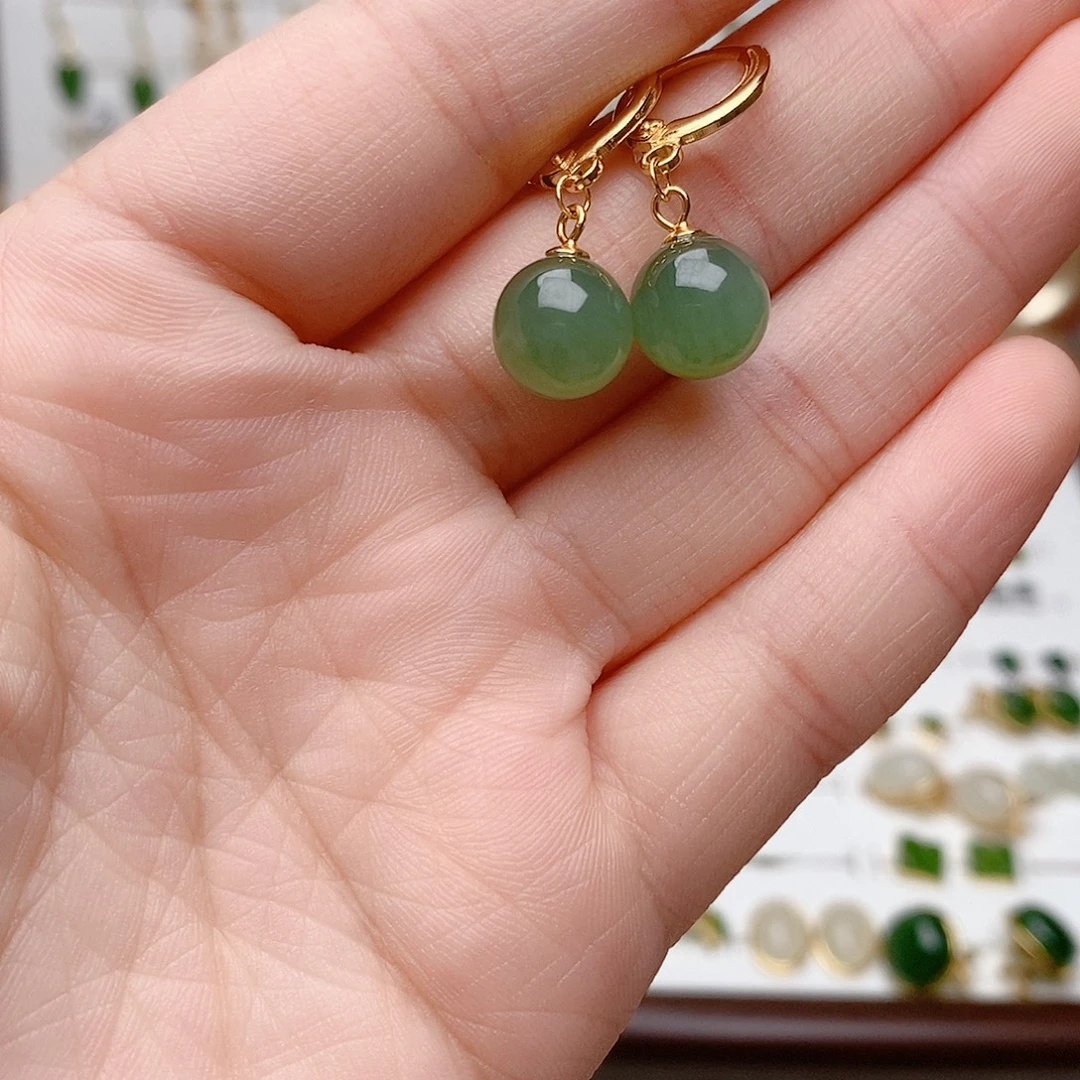 和田玉银S925镶嵌耳饰