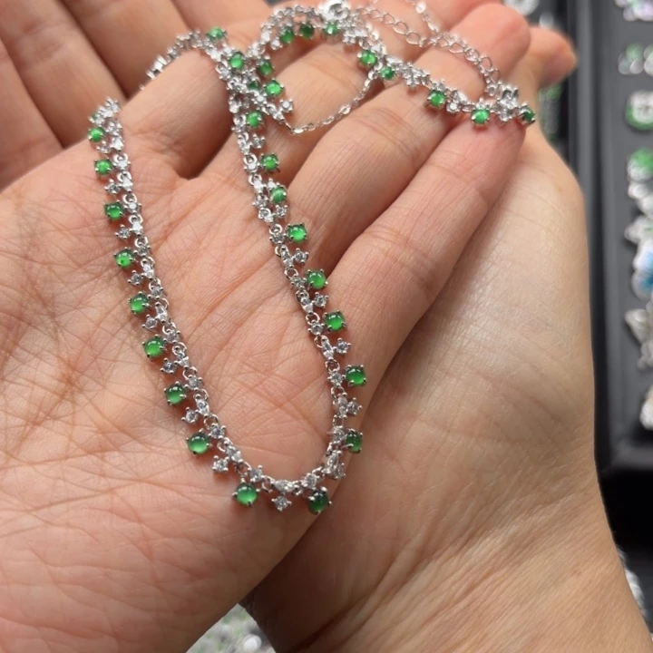 华***女翡翠银S925镶嵌耳饰