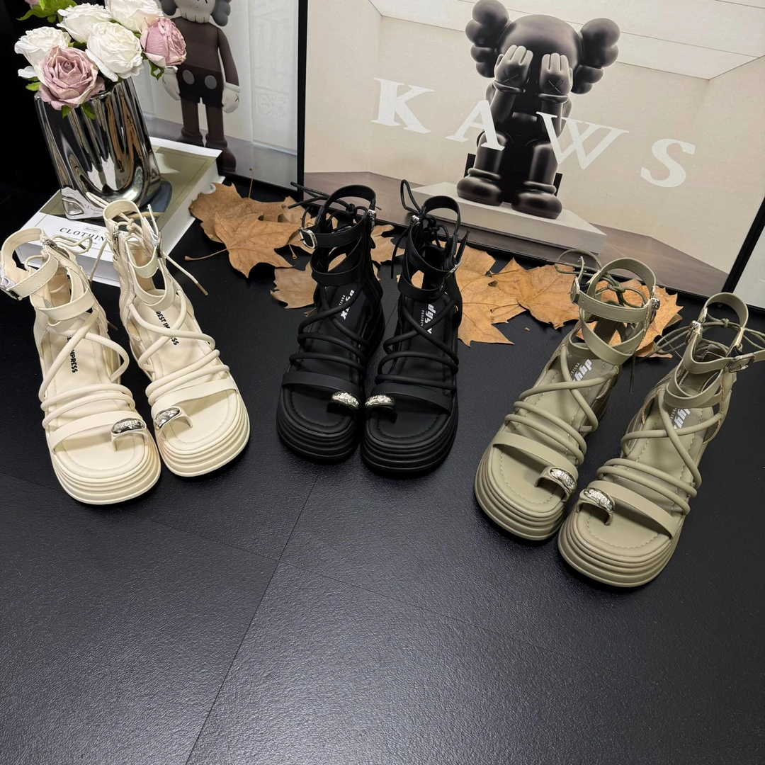 高帮厚底罗马凉鞋交叉绑带设计时尚百搭增高舒适夏季鞋2025年爆款