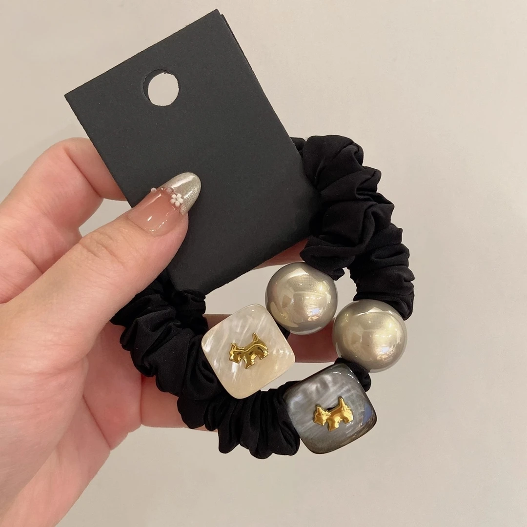 可爱三角法式卡通百搭大肠发绳感小狗气质头绳高弹皮筋马尾发圈女