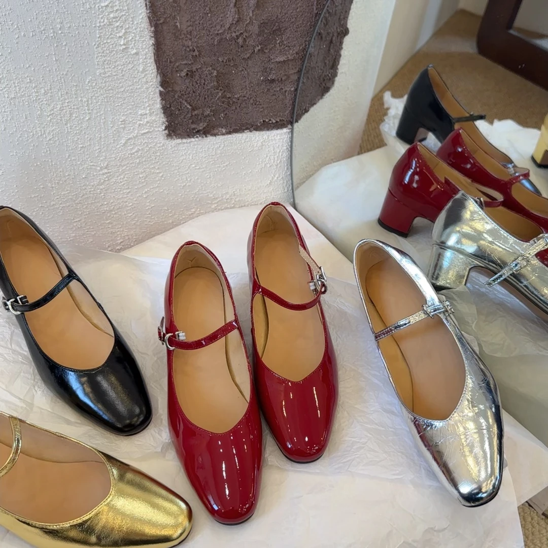 【王二今】牛皮/4CM/极简轻奢日常通勤气质一字带玛丽珍浅口单鞋女