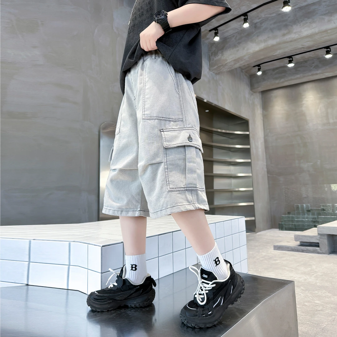 儿童夏季薄款牛仔中裤2025新款男童装宽松痞帅气百搭夏装五分短裤