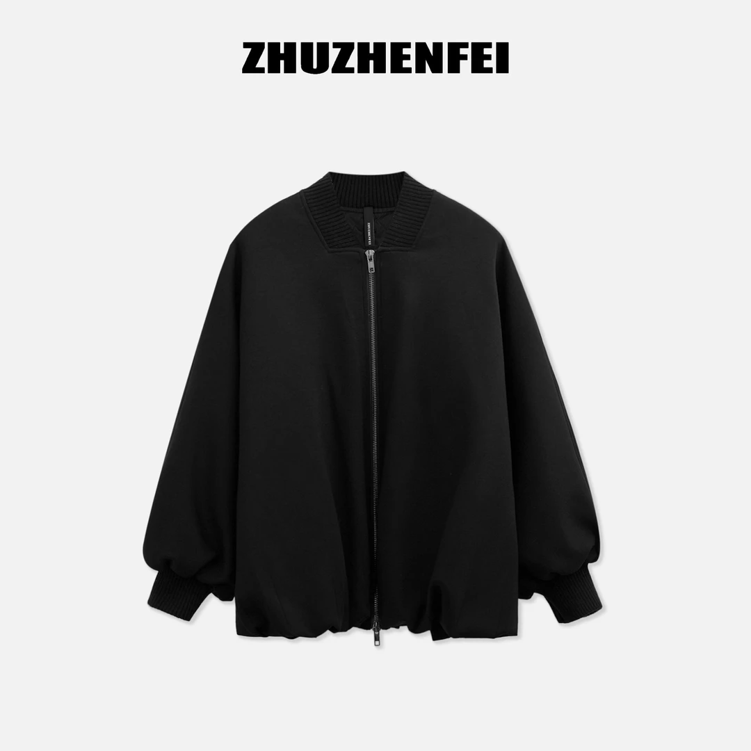 ZHUZHENFEI 黑色百搭时尚翻边保暖休闲棉衣慵懒感棉服-Z354064