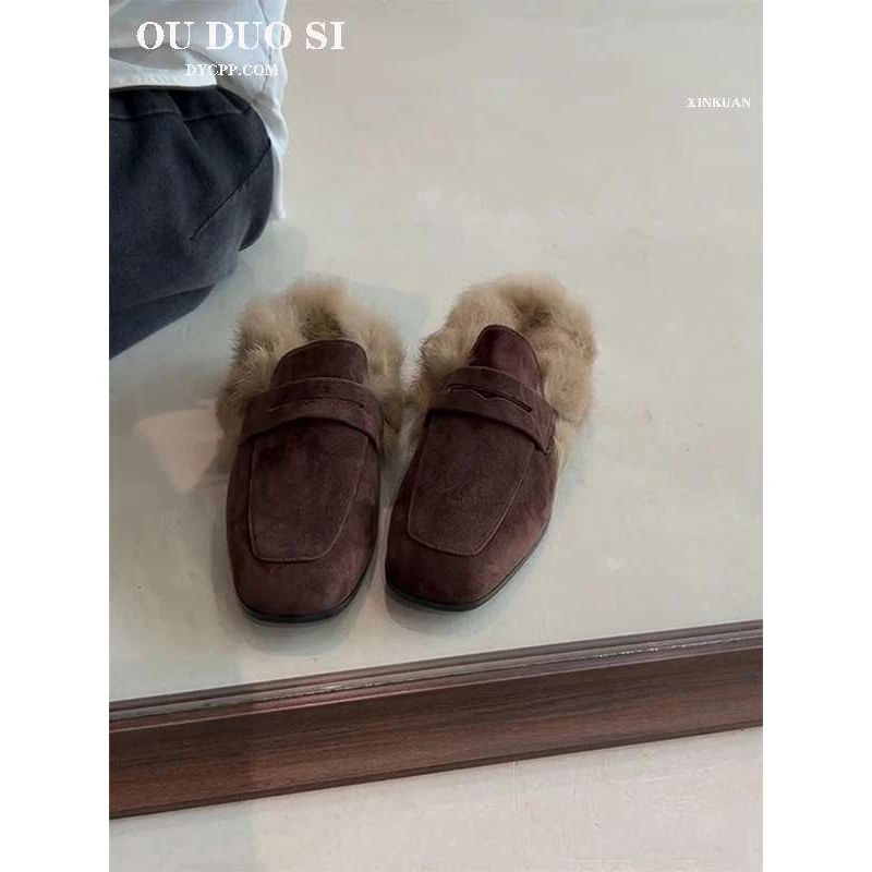 【万达撤柜】秋冬美拉德松弛感一脚蹬方头乐福包头鞋女2025新款加