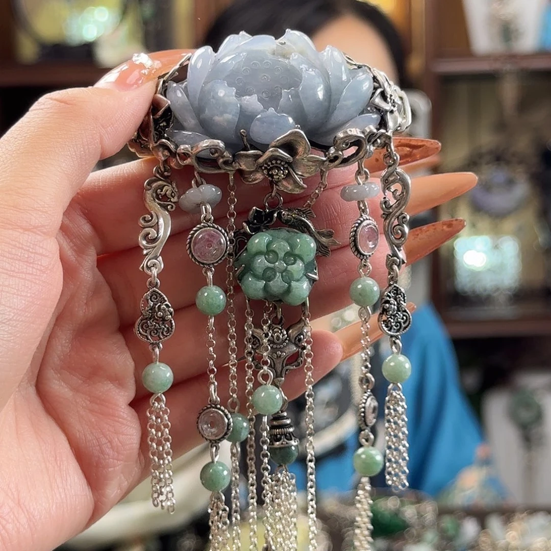 翡翠银S925镶嵌发饰