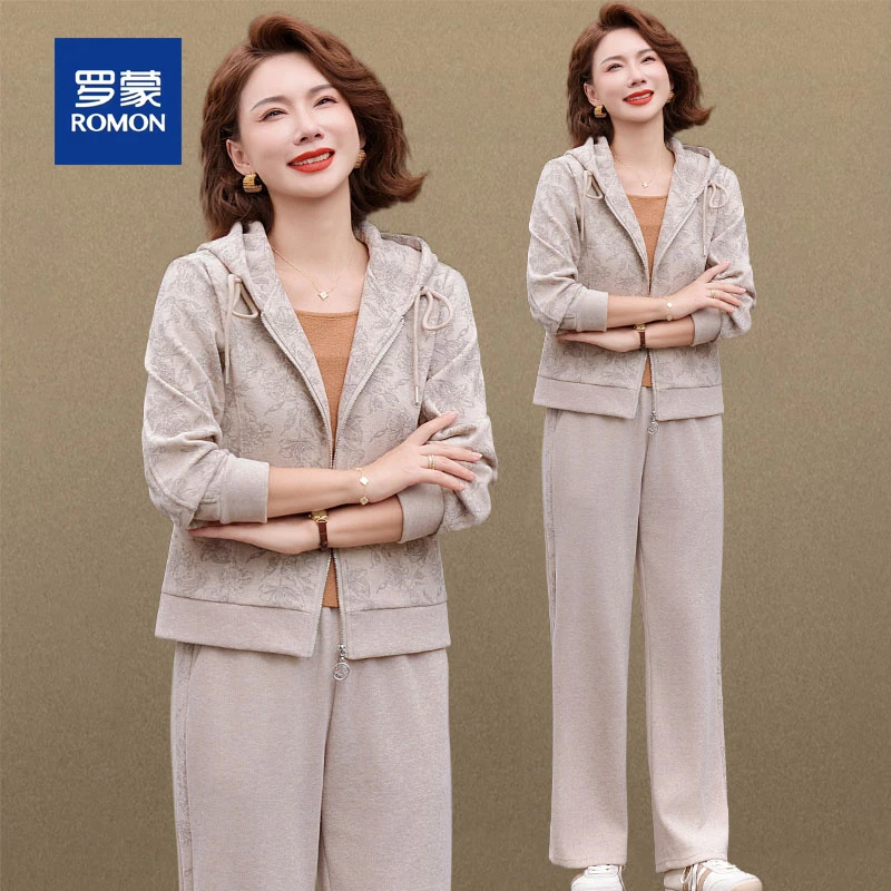 罗蒙妈妈秋装2025新款运动服套装中老年女士春秋外套上衣服两件套