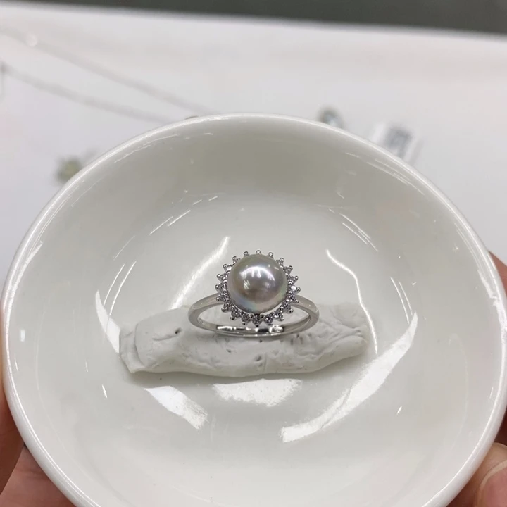 银S925镶嵌戒指海水珍珠