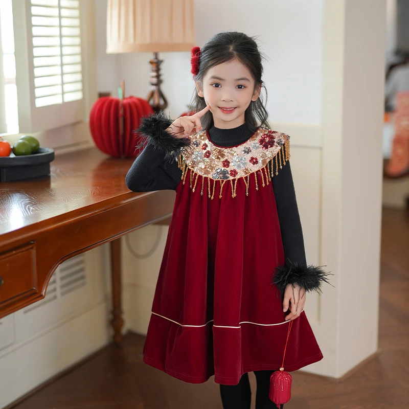 80927M女童汉服旗袍裙国风新中式连衣裙25款冬季年服周岁礼服裙子