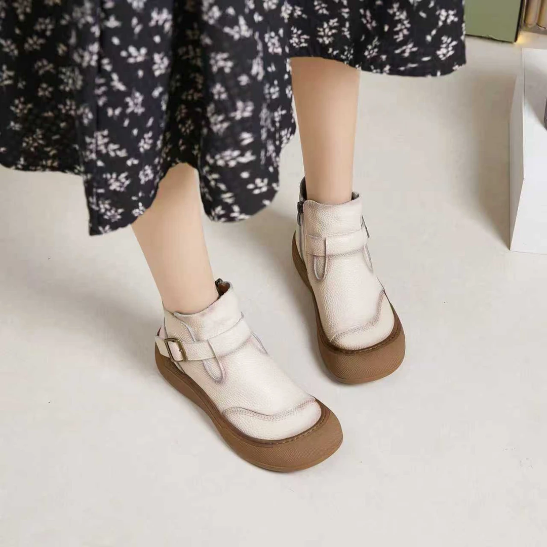 26-8868圆头复古平底新款轻便秋季牛皮女短靴时尚休闲女靴