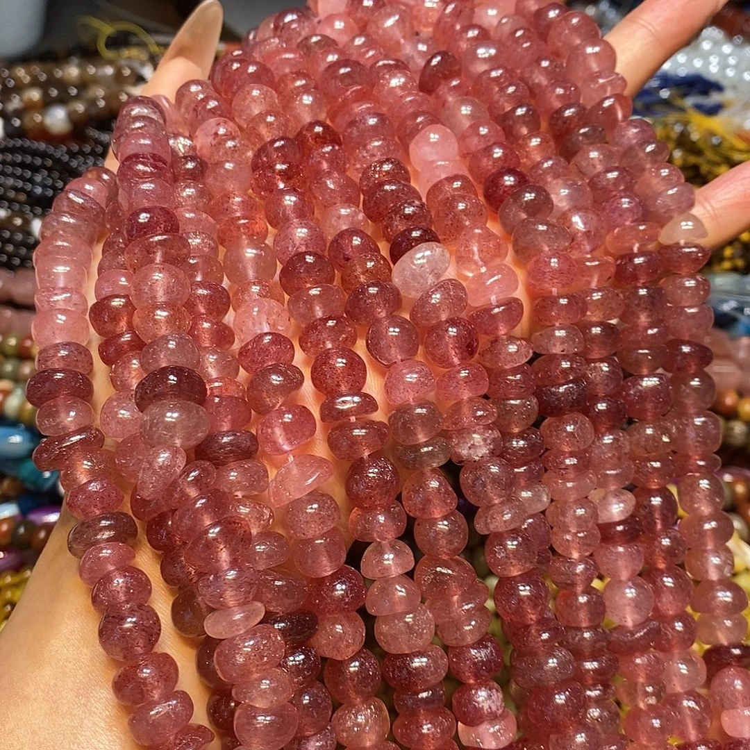 玛瑙/玉髓未镶嵌珠宝半成品天然草莓晶中孔水晶一条