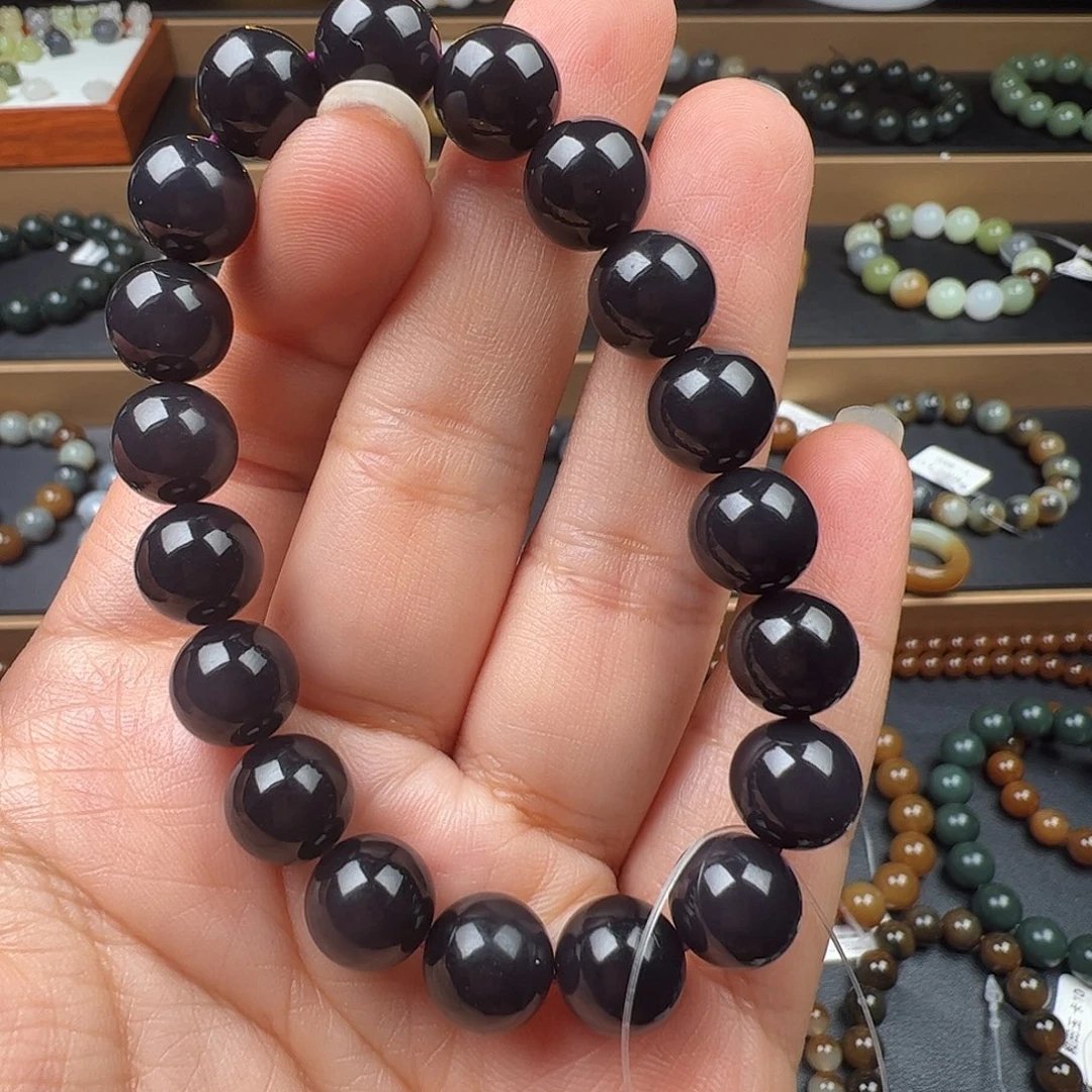 和田玉未镶嵌手链青海烟紫 帝w紫