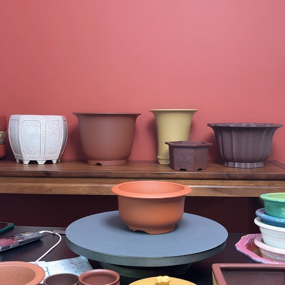 紫砂花盆三*一微瑕圆盆