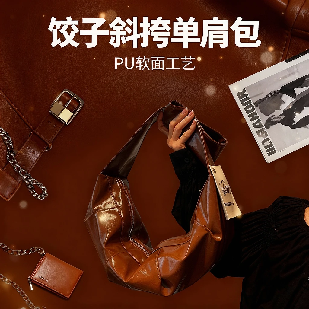 网红时尚拼接蜡皮饺子包2025夏季礼物小众设计百搭ins斜挎包休闲