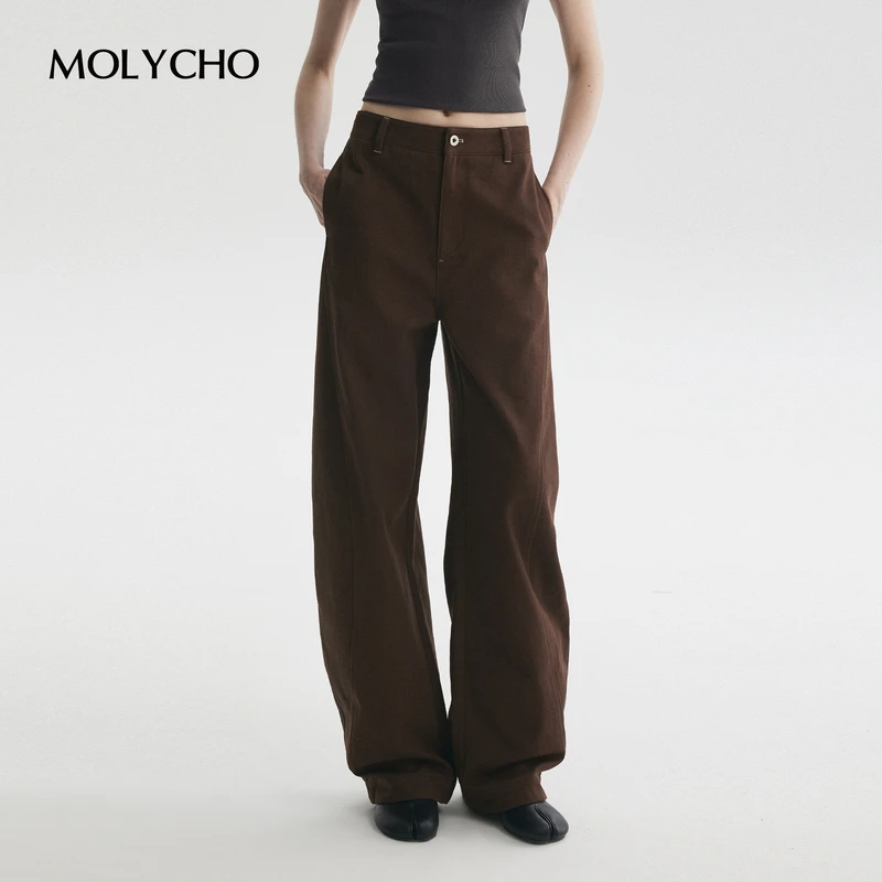 MOLYCHO｜“弧形分割”复古立体球面弯刀裤女/宽松阔腿镰刀香蕉裤