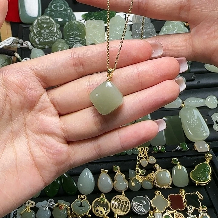 颈饰银S925镶嵌和田玉送链子送绳